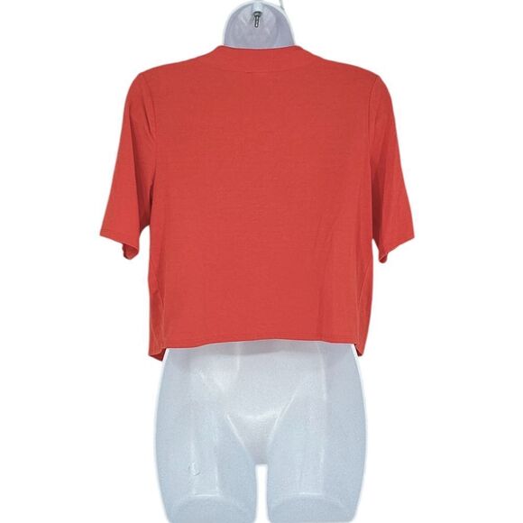 Soma Coral Orange Jersey Versatile Tie-Front Cardigan Short Sleeve‎ Shrug Small - Picture 3 of 8